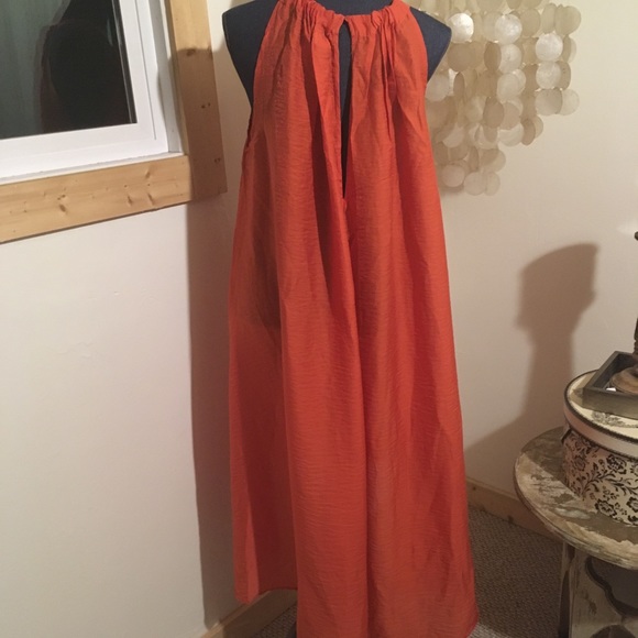 H&M orange, high low dress with gold collar - Picture 4 of 8